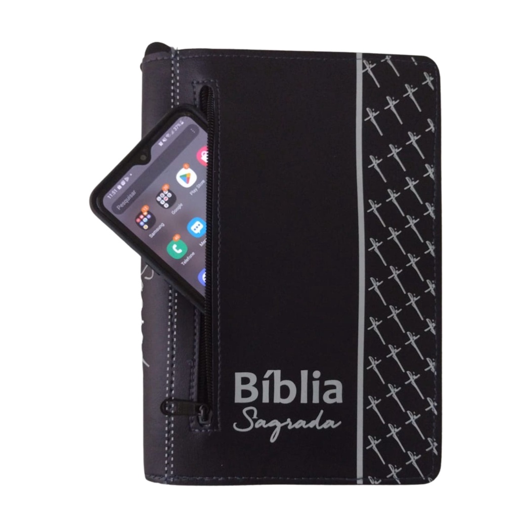 Capa para Bíblia de Estudo Grande Número 13 – Capa com Zíper e Bolso Externo Escrito Fé Protetora pa