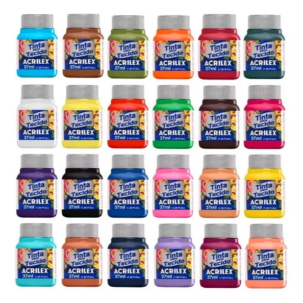 Kit Com 24 Tintas De Tecido Acrilex 37ml – E