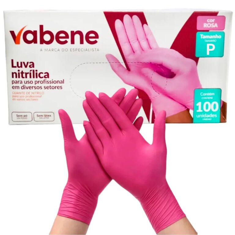 Luva Descartável Nitrilica Rosa Caixa C/100 Unida