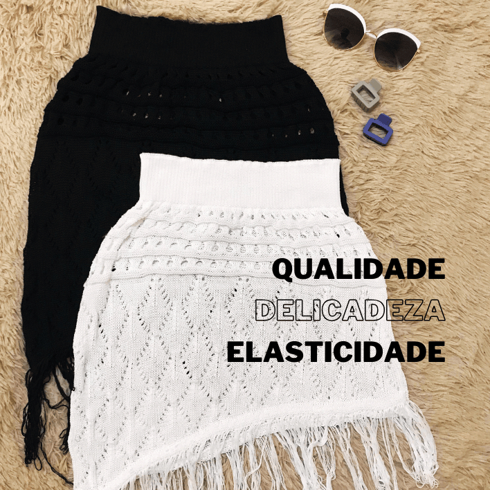 Saia Saída de Praia Malibu com Franjinhas Crochê
