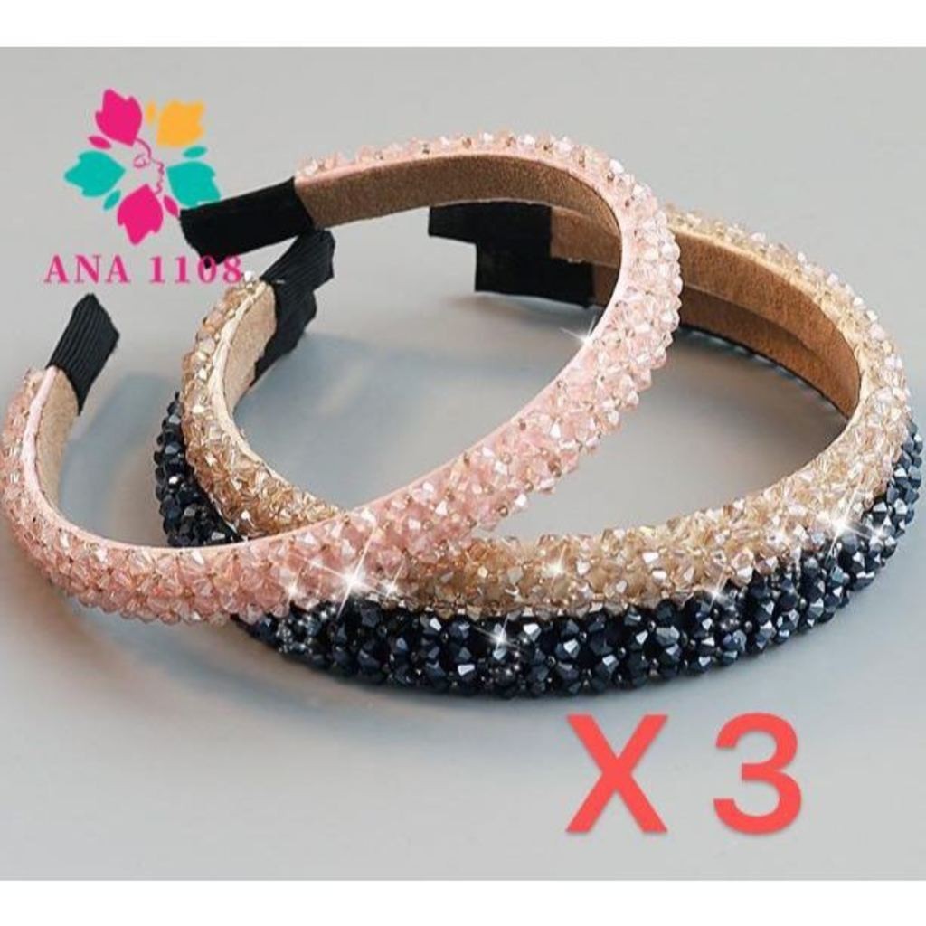 KIT 3 PCS(3 cores diferentes) Moda de alta classe Tiara Media com miçangas e pequenos cristais moda