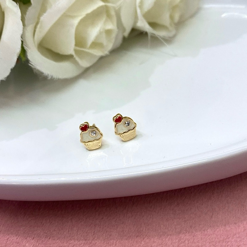 Brinco Infantil Cupcake Tarraxa Baby Banhado a Ouro Hipoalergênico 18k