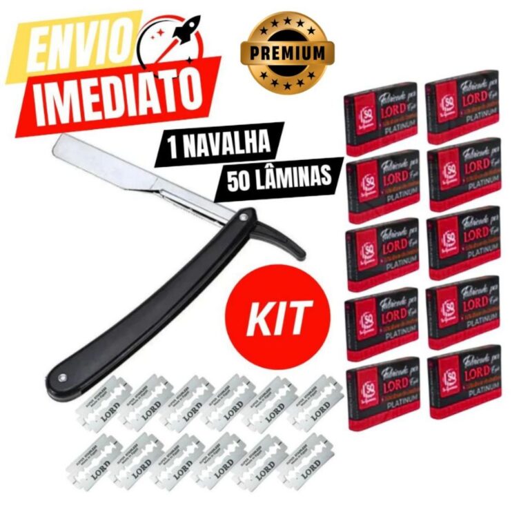 Kit Navalha Navalhete + 50 Lâminas Inox cabo Plá