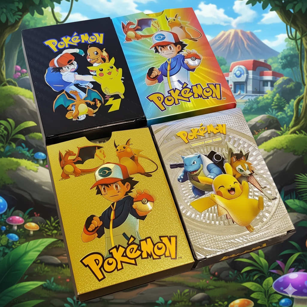Kit Pokémon 55 Cartas TCG Raras Douradas Prata Preto Coloridas Vmax Coleção Batalha Treinador Infant