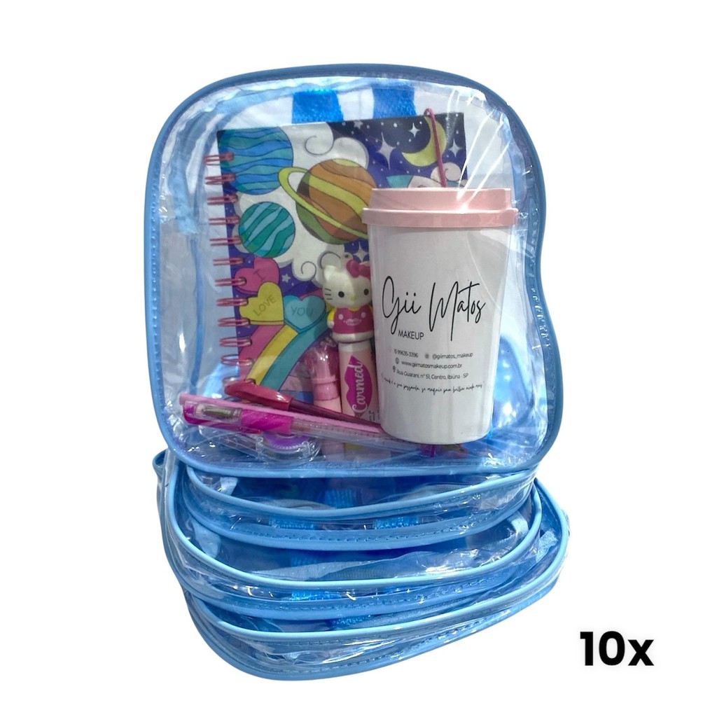 KIT COM 10 MINI MOCHILA infantil transparente escola, praia, viagem, lembrancinhas