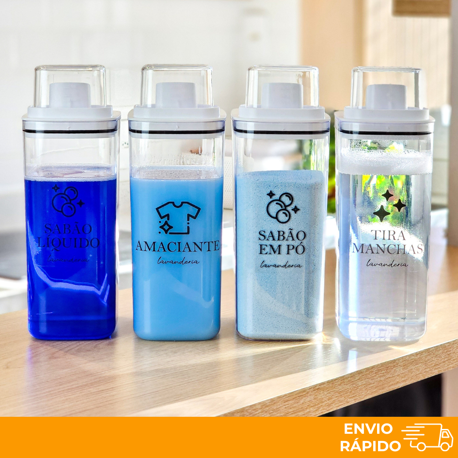 Dispensers Lavanderia 1,5L e 2,3L – Amaciante, Sabão em Pó, Sabão Líquido, Tira Manchas kit/individ