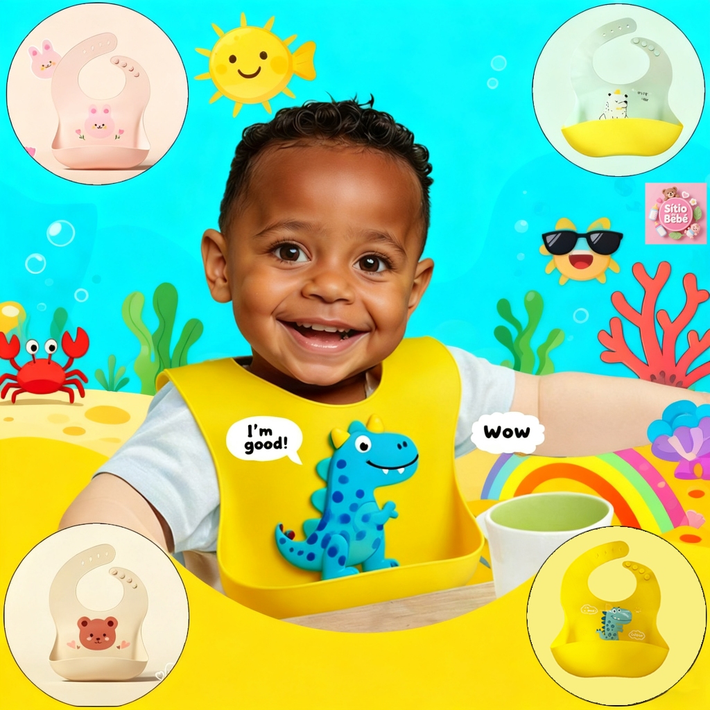 Babador De Silicone Impermeável Para Bebê Fácil De Limpar Pega Migalhas Infantil Menina Menino