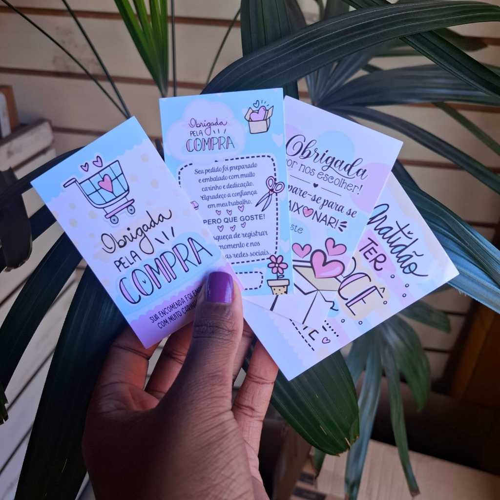 100 Cartões de Agradecimento 9x5cm  Qualidade Premium | Envio Rápido