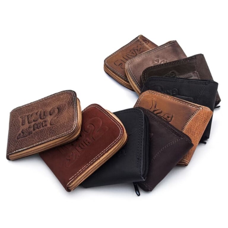 Kit com 4 carteiras masculina zíper couro legíti