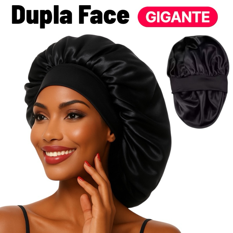 Touca de Cetim Dupla Face com Faixa Larga  Grande Para Cabelos Volumosos, Cacheados e Black | Envio