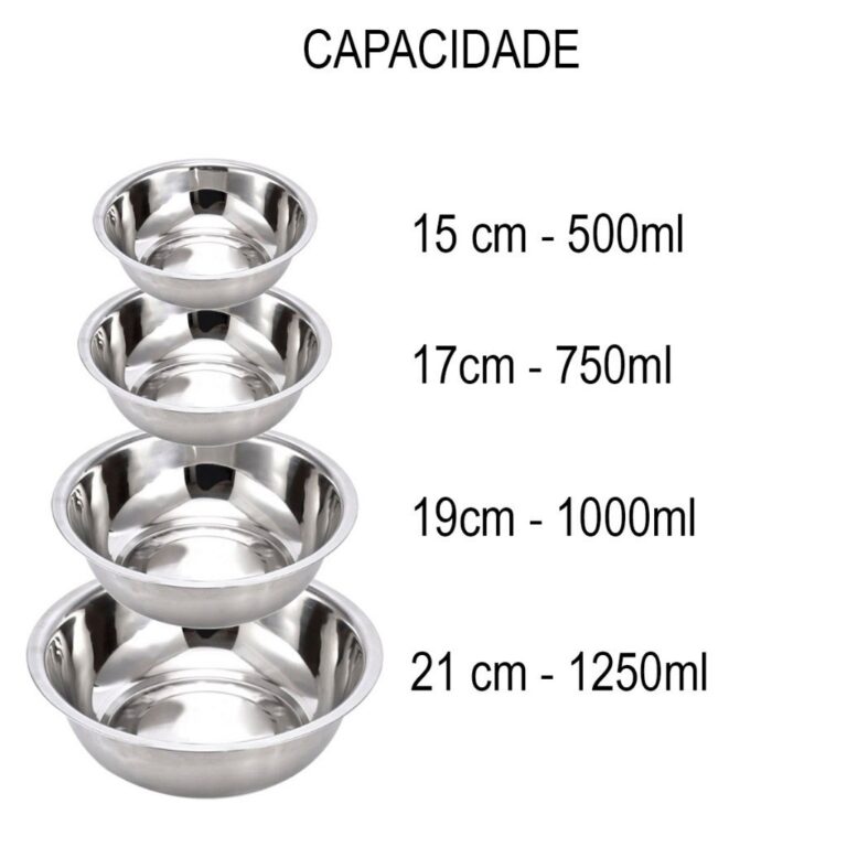 Jogo 4 Pçs Tigelas Inox do Cheff 16cm; 18cm; 20cm