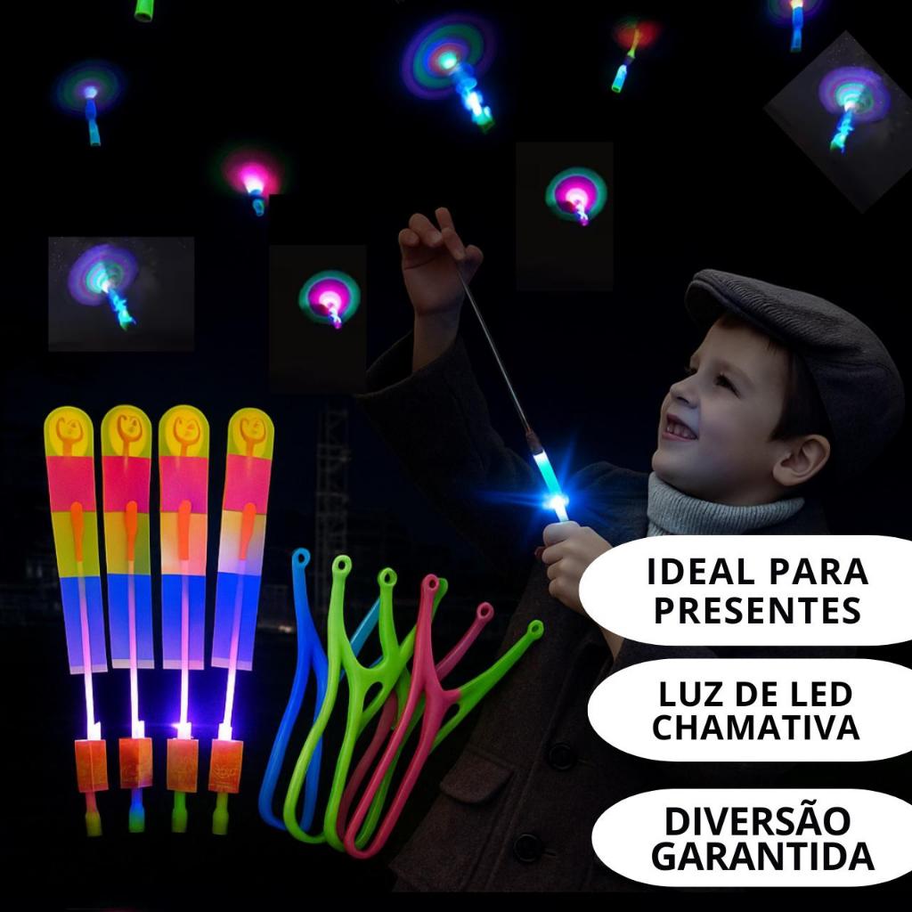 Kit 2/4/6/8/10 E 20 e 30 Avatar Voador De Led Com Estilingue Foguete Helicóptero Brinquedo Infantil