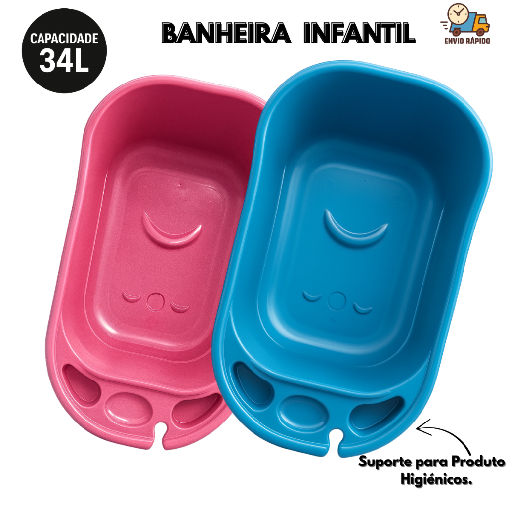 Banheira Infantil 34 Litros Grande Banho Bebê Criança Cores