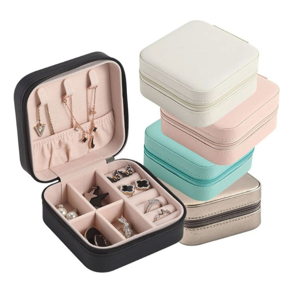 Kit 10 Porta Joias Portátil de Bolsa com Divisões para Brincos Colares e Pulseiras