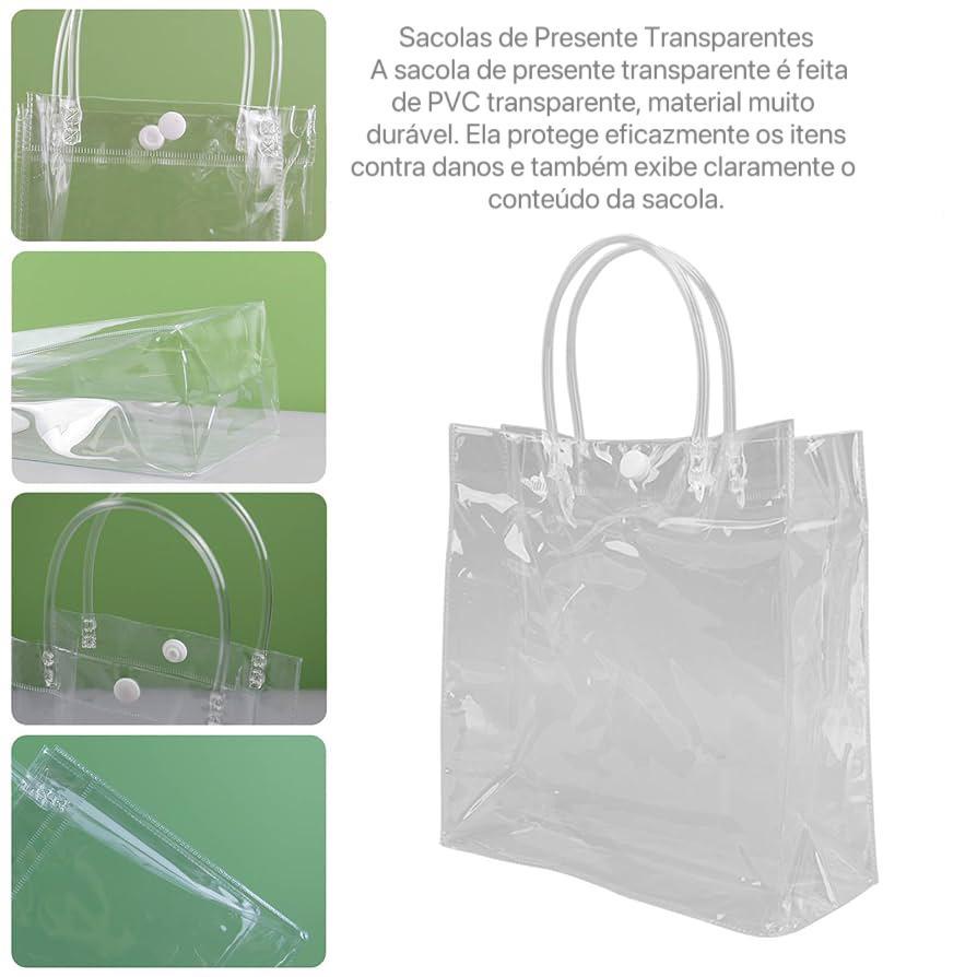 Sacola de PVC para Presente Transparente Com Alça Cristal