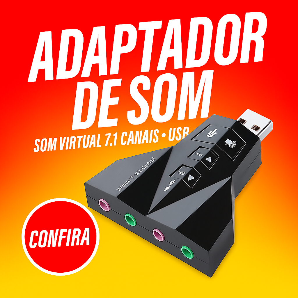 Placa de Som USB 7.1 Canais Adaptador Áudio Externo Entrada P2 Fone Microfone PC Notebook