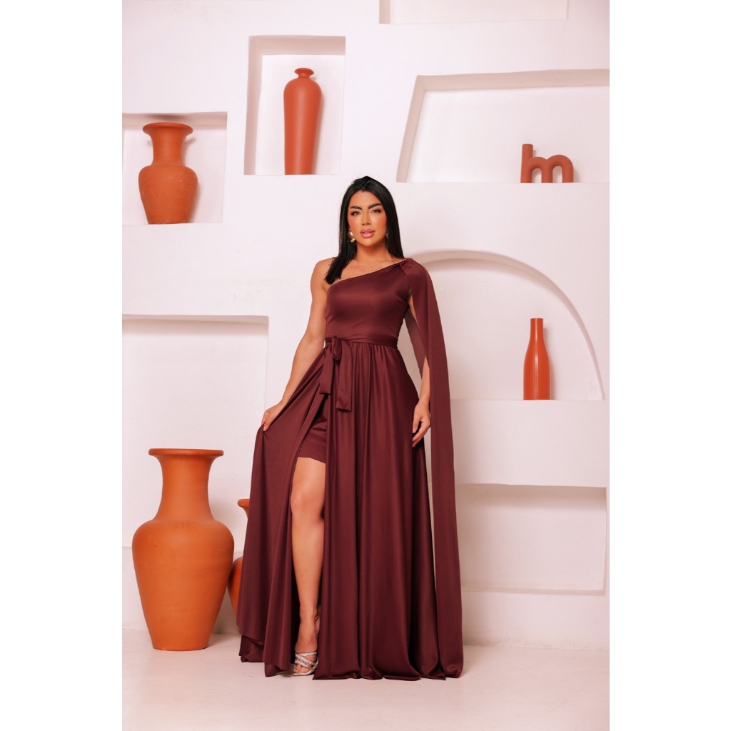 Vestido Feminino Longo Festa Com Capa Madrinha Casamento J17