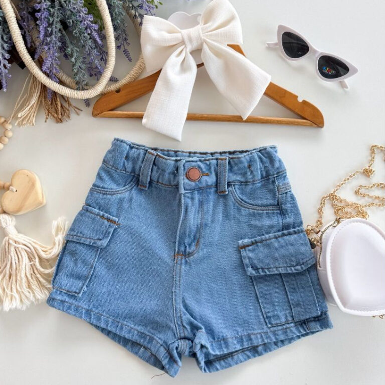 Short Cargo Jeans Feminino Infantil  Roupa Infanti