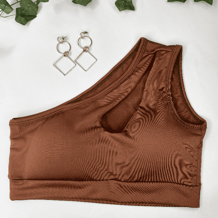 Top Um Ombro Só Supléx Com Bojo e Abertura Na Fr