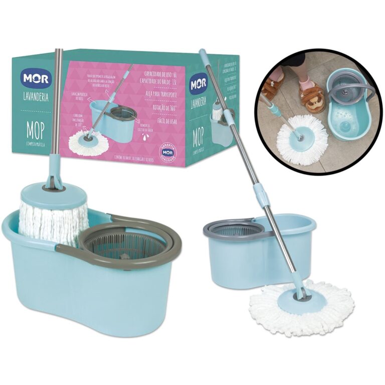Balde Esfregão Giratório Mop Com Alça Cor Azul 