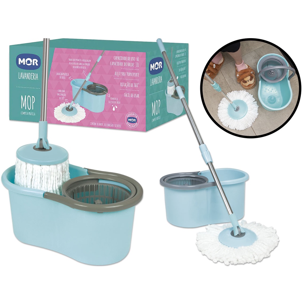 Balde Esfregão Giratório Mop Com Alça Cor Azul Mor 008298
