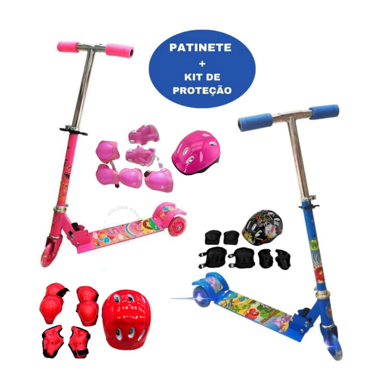 Patinete Infantil 3 Rodinhas com Luz Led e Freio A