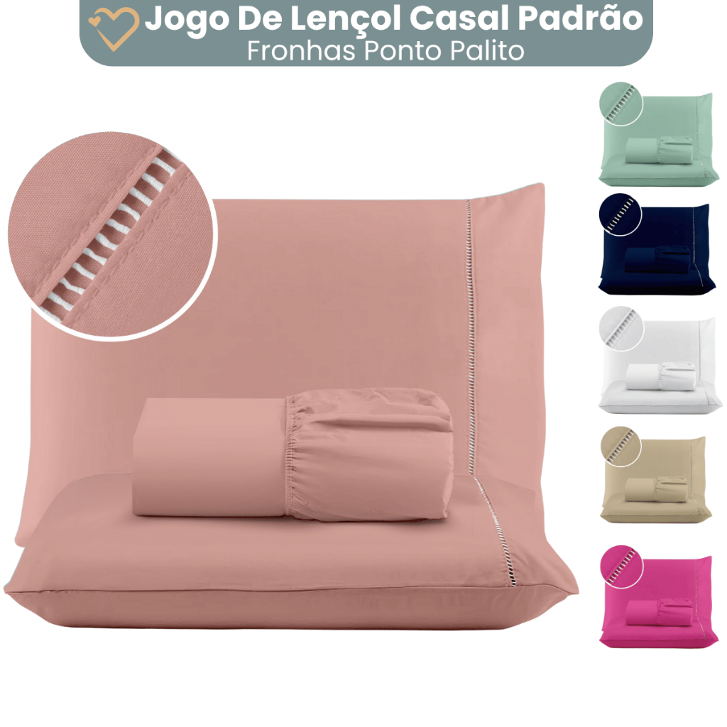 Jogo de Lençol Cama Casal Padrão 03 Peças 400 Fios Micropercal Ponto Palito