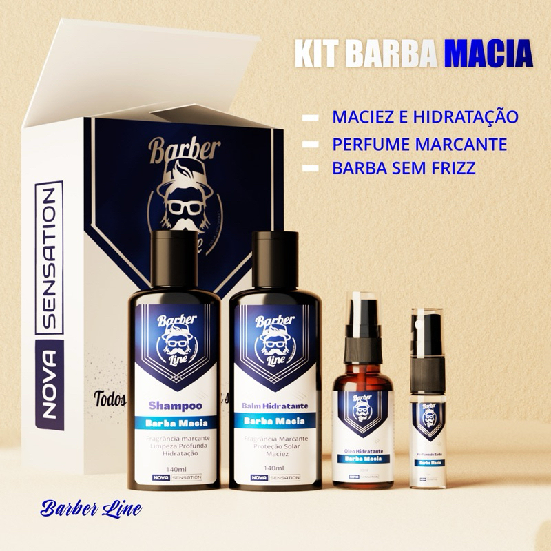 Kit Barba Macia Balm, Perfume, Óleo e Shampoo Anti Frizz e Maquina de Barbear