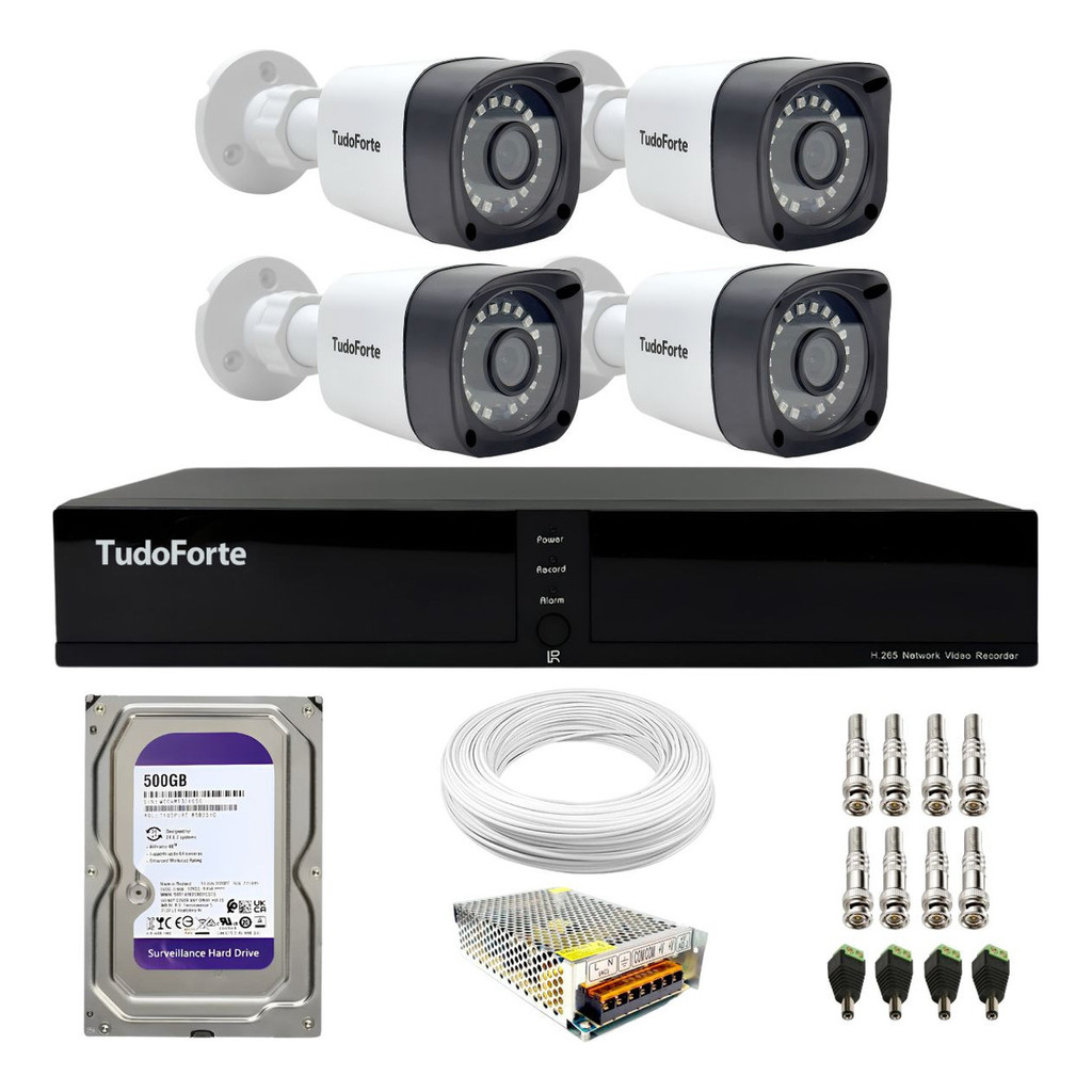 Kit CFTV 4 Câmeras Segurança Full HD DVR 4 Canais Com HD Completo