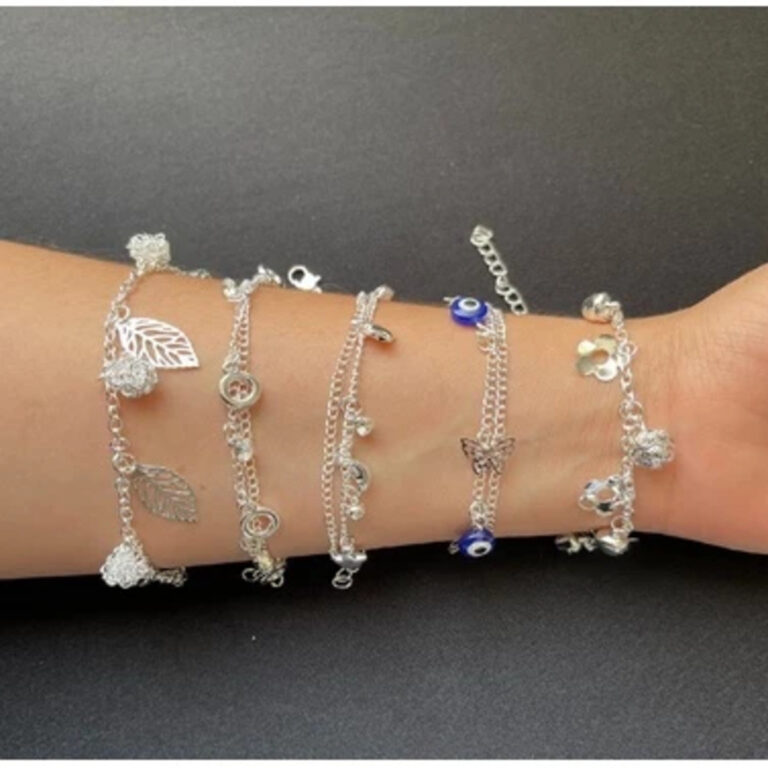 Kit 12 Peças Pulseiras Femininas Banhadas a Prata