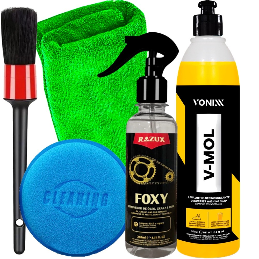Kit Limpeza de Moto Estética Vonixx Shampoo Para Lavar Tirar Barro V-Mol Removedor de Graxa Óleo Cor