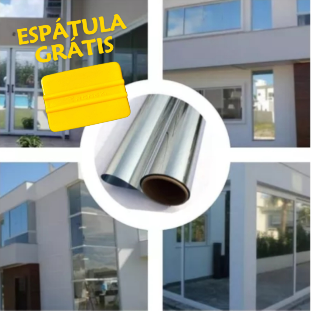 Película Tipo Insulfilm Prata Espelhada Refletiva G5  Poliéster Profissional, 50cm de Largura