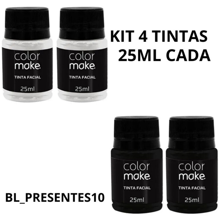 Kit 4 Tintas ColorMake 25ml (2 Pretas e 2 Brancas)