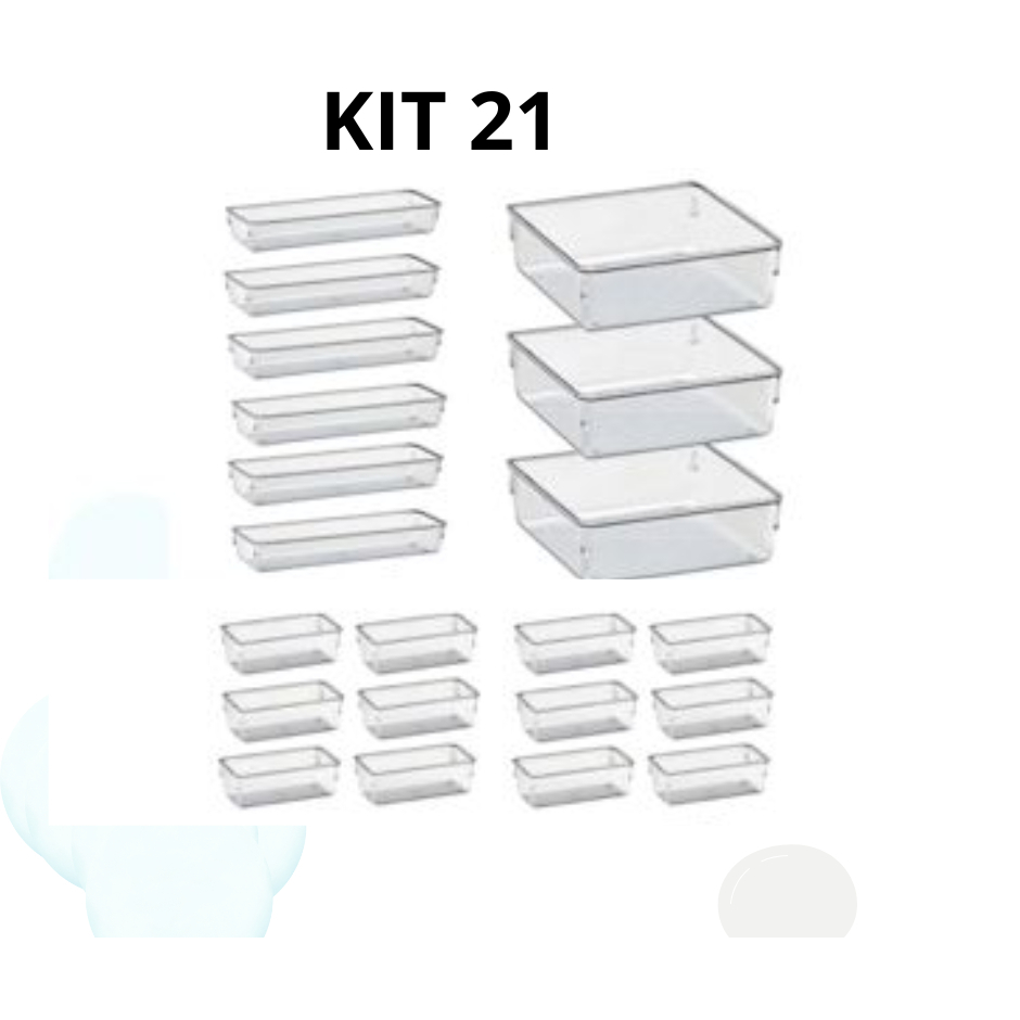 Kit com 21, 14 ou 7 Organizadores de Gaveta Modular Acrílico