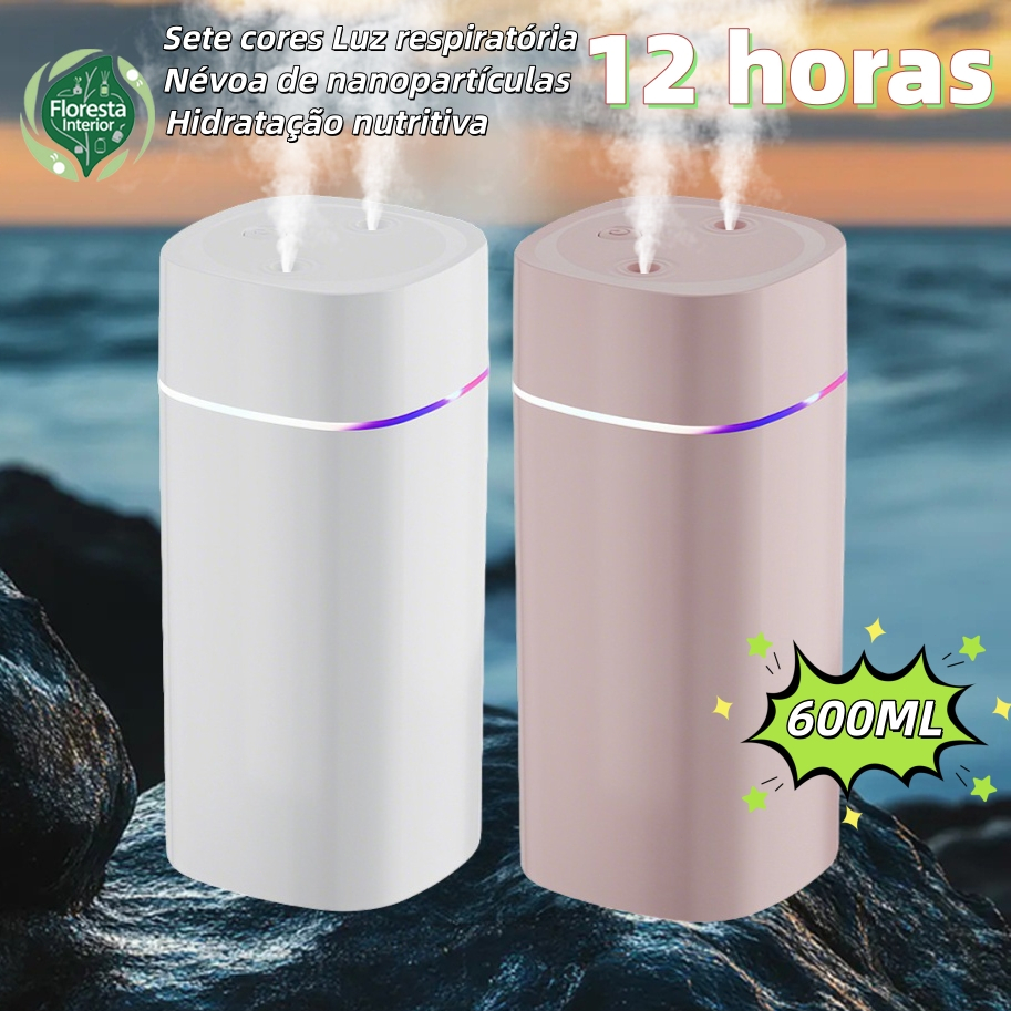 Umidificador De Ar Ultrassônico Bico Duplo Aromatizador De Ambiente 420ml Portátil Led Usb