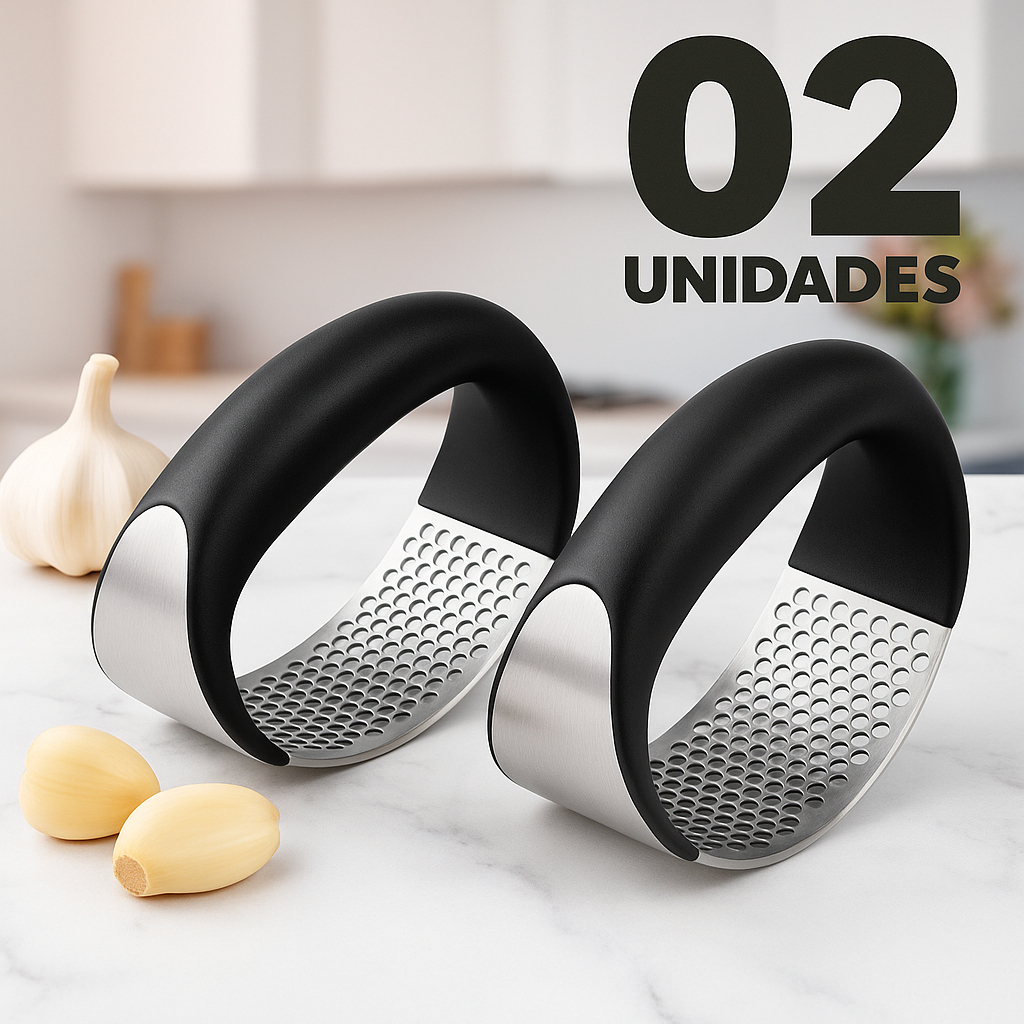 Combo 02 Espremedores de Alho Inox Manual Amassador Forte e Prático na Cozinha