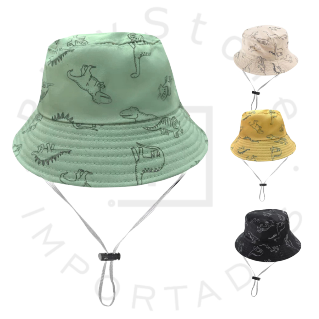 Chapéu de Dinossauro praia Infantil UV Bucket Infantil Menino Chapéu de praia masculino com Cordinha