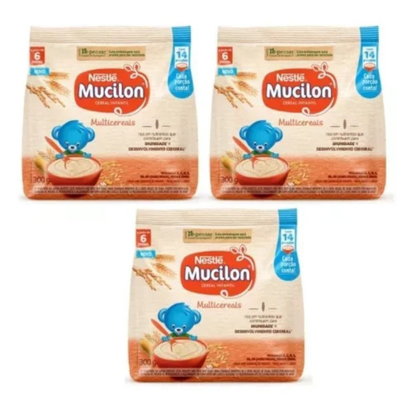 Mucilon Multicereais 360g  Kit com 3 Unidades Total 1,08kg – Nestle