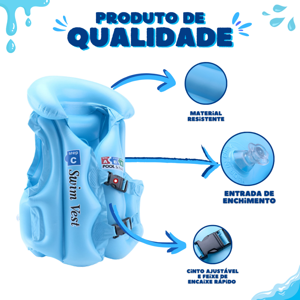 Boia Infantil Colete Salva Vidas Inflável Piscina Praia Flutuador Ideal Criança Bebê 10 a 50 kg