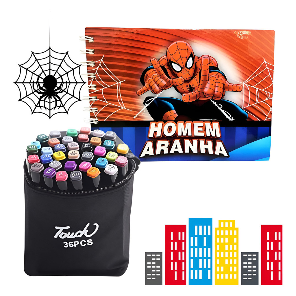Livro De Colorir Homem Aranha Capa Dura +canetinhas 36 Cores