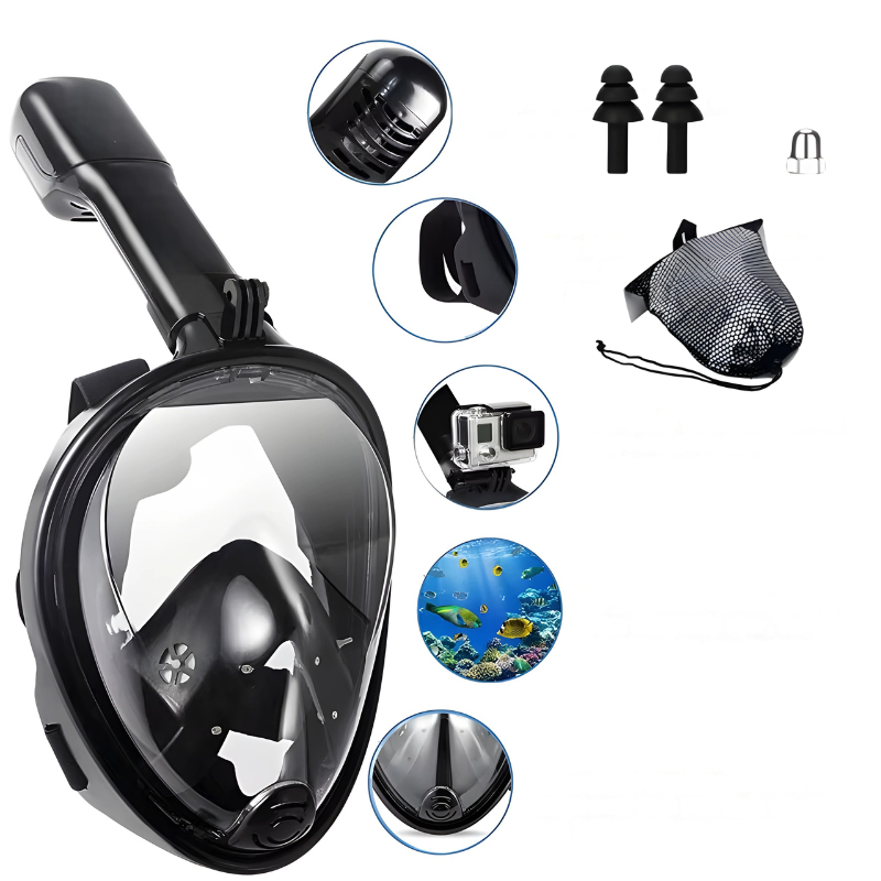 Máscara de Mergulho Snorkel Full Face Suporte Gopro Câmera