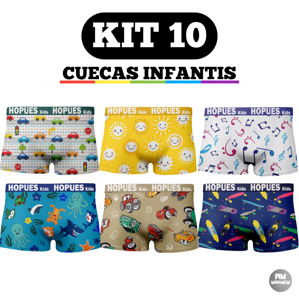 Kit 3/5/7/10 Cuecas Boxer Infantil Masculina Estampada Microfibra Elástica