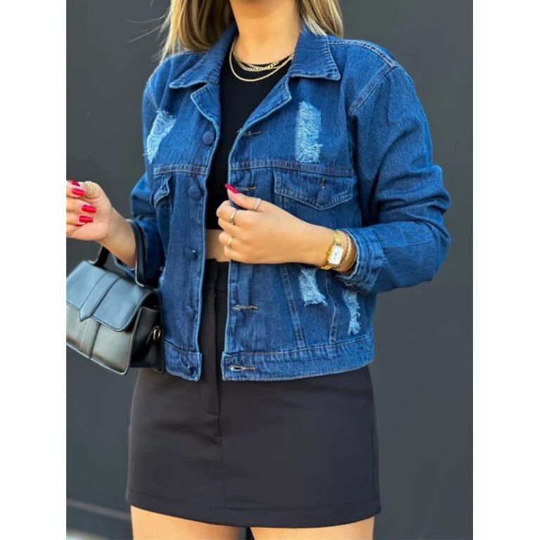 Jaqueta Jeans feminina manga longa