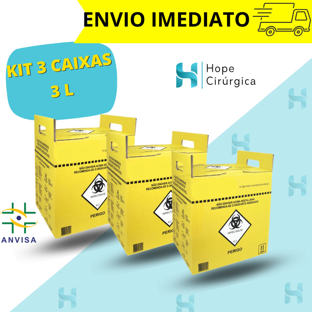 KIT 3 CAIXAS – Caixa Perfuro Cortante Coletor (03-Litros)