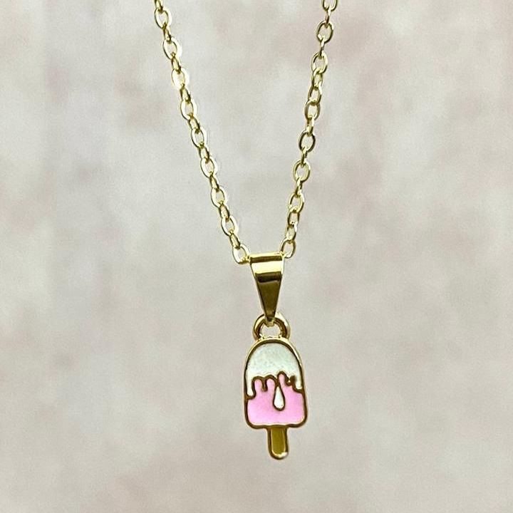 [ SEMI JOIA ] Colar Infantil Delicado Sorvete Rosa