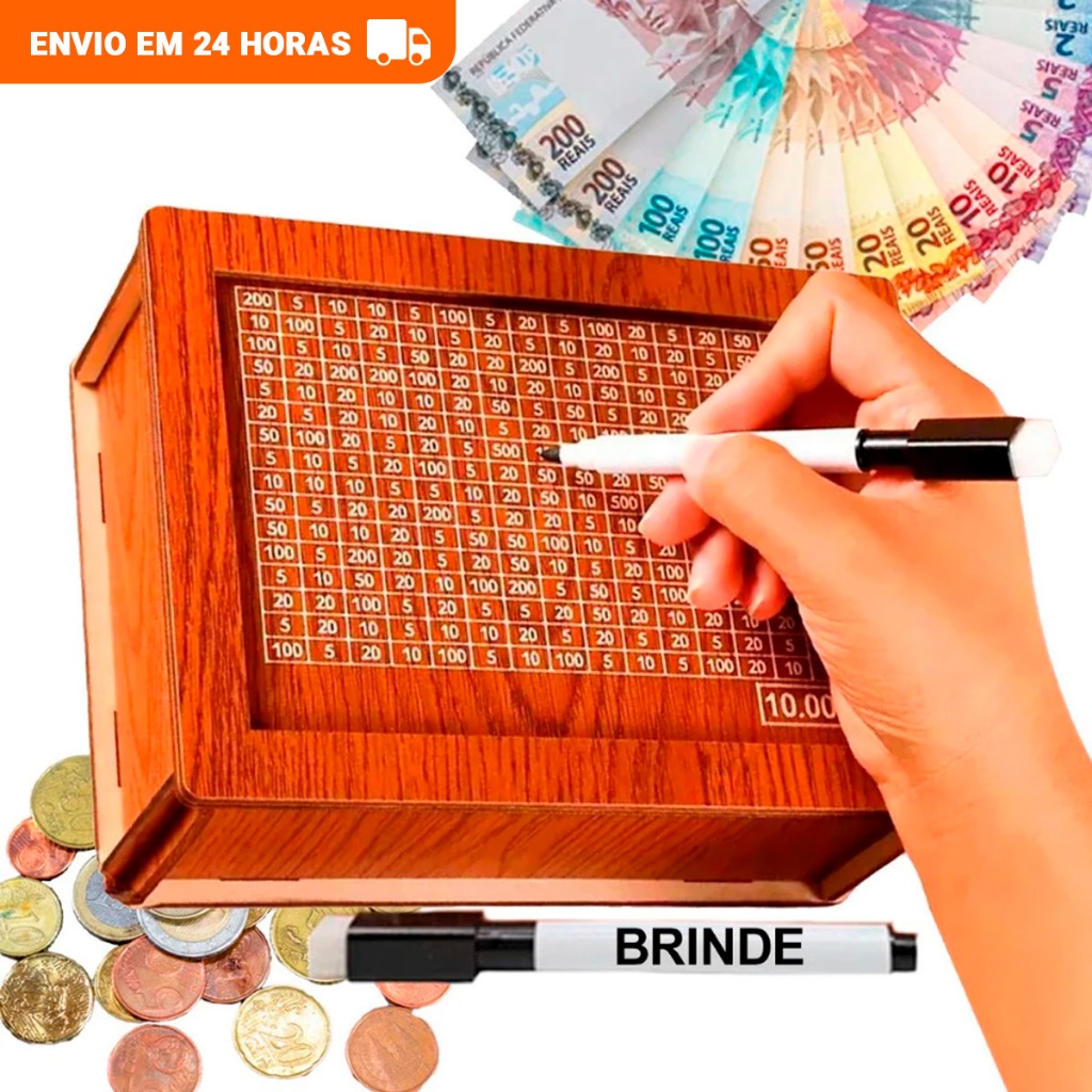 Cofre Desafio 10Mil Woodbox Cofrinho Caixa De Dinheiro Poupança – MDF Premium