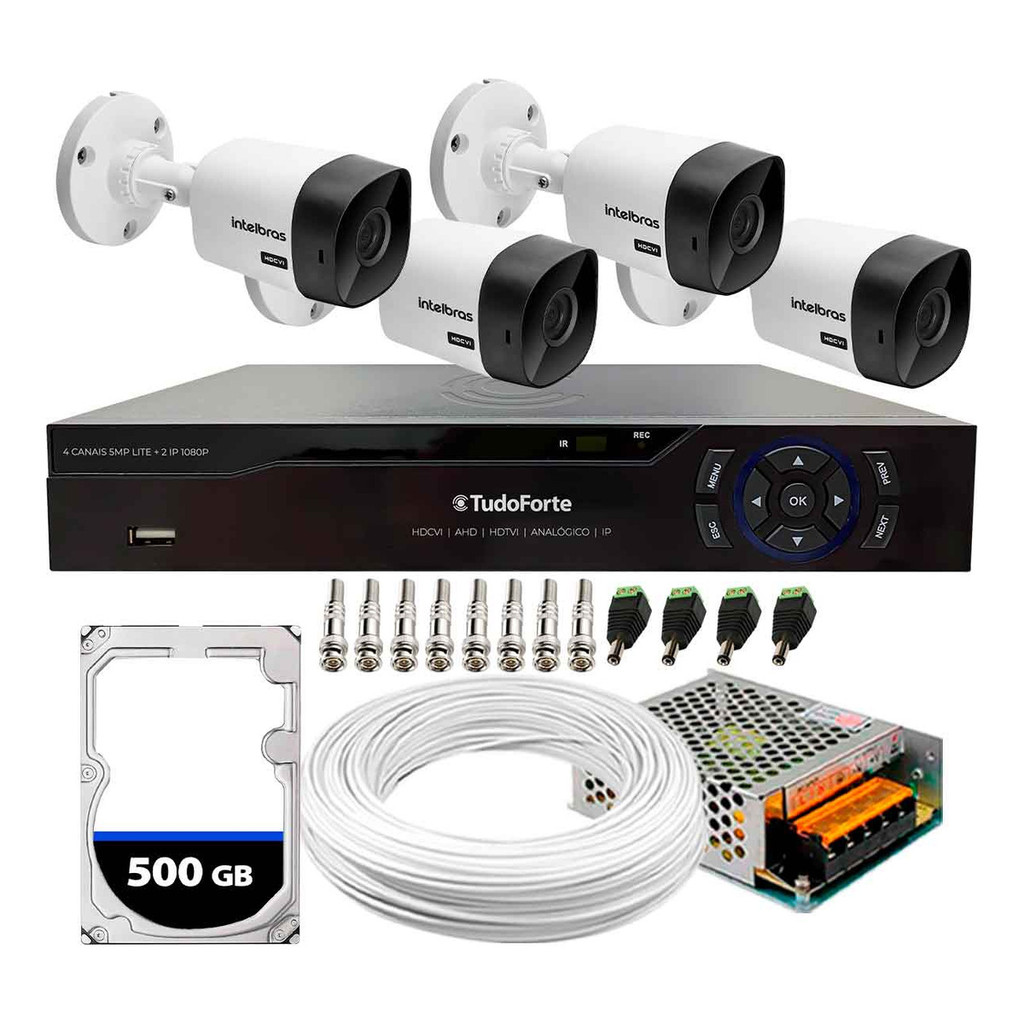 Kit 4 Câmeras Segurança Intelbras 1120B DVR 4 Canais Com HD Completo