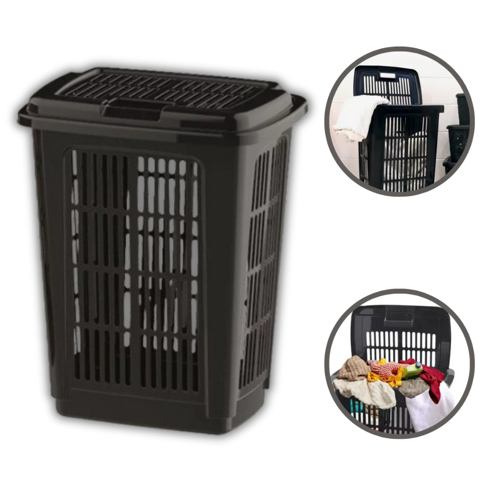Cesto de Roupa Suja 60 Litros Telado Preto Resistente Lavanderia Com Tampa ou 30 Litros – Uninjet