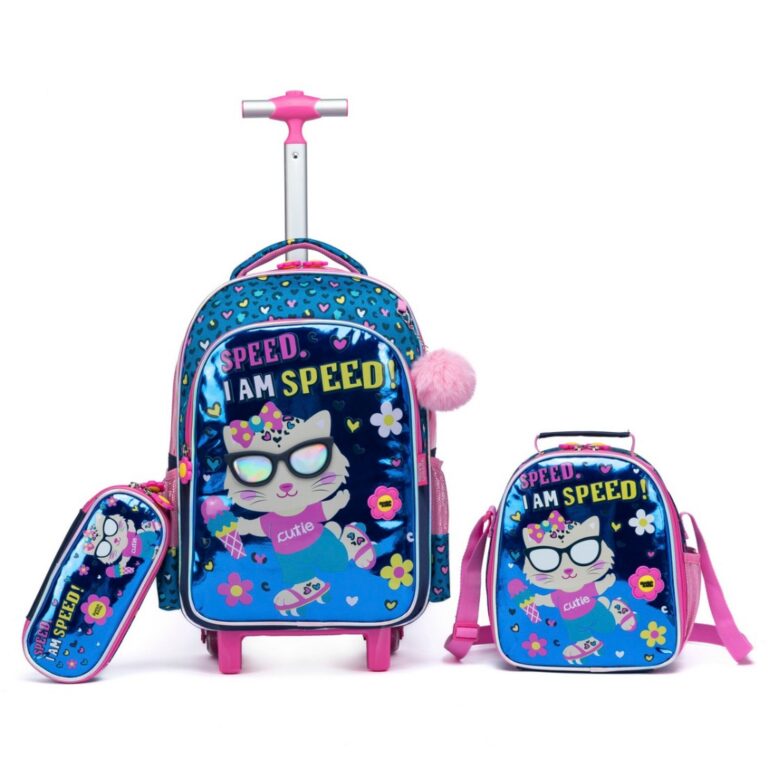 Kit Mochila Rodinhas Espaçosa Infantil Menina Est