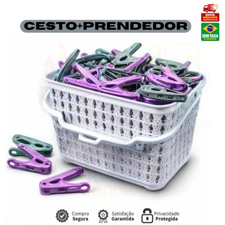 Cesto Com Alça + kit 48 prendedores pregador Orga
